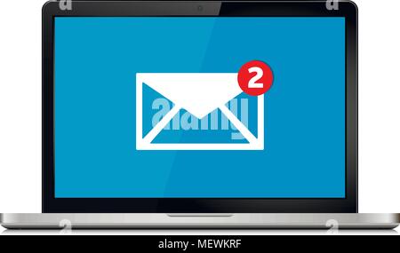 Laptop mit e-mail Schreiben auf dem Bildschirm. E-mail Marketing, Werbung im Internet Konzepte. Vector Illustration. Stock Vektor