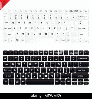 Vector Illustration des modernen Laptop Tastatur. Weiß und Schwarz laptop computer kabellose Tastaturen Draufsicht mit Tasten. Stock Vektor