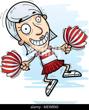 Ein Cartoon Illustration eines älteren Bürgers Frau Cheerleader jumping. Stock Vektor