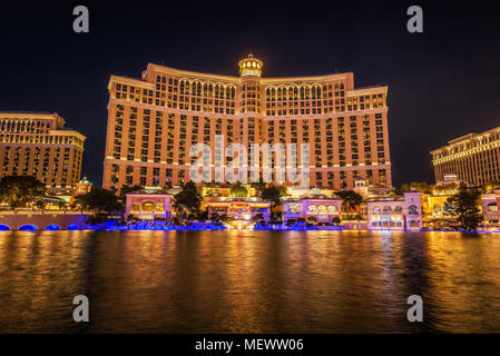 Bellagio Hotel und Casino bei Nacht Stockfoto