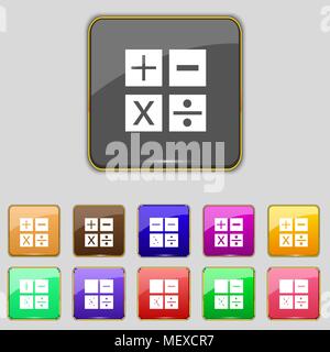 Multiplikation, Division, Plus, Minus Symbol Symbol Mathematik Mathematik gesetzt mit den farbigen Tasten Vector Illustration Stock Vektor