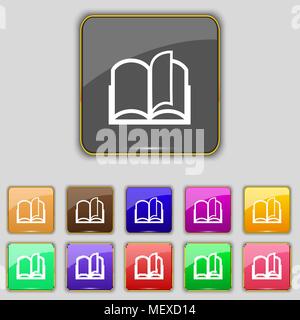 Buchen Sie zeichen Symbol. Symbol BUCH ÖFFNEN. Satz von farbigen Tasten. Vector Illustration Stock Vektor