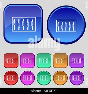 Dj console mix Griffe und Knöpfe, ebene Symbole. Stellen Sie mit den farbigen Tasten. Vector Illustration Stock Vektor