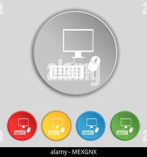 Computer widescreen Monitor, Tastatur, Maus zeichen Symbol. Set farbige Schaltflächen Vector Illustration Stock Vektor