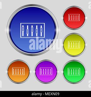 Dj console mix Griffe und Knöpfe, ebene Symbole. Stellen Sie mit den farbigen Tasten. Vector Illustration Stock Vektor
