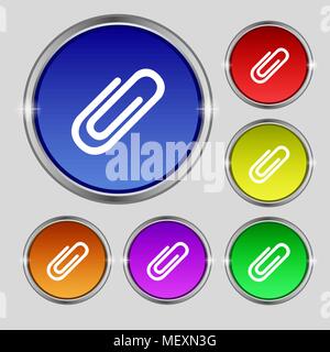 Büroklammer zeichen Symbol. Clip-Symbol. Satz von farbigen Tasten. Vector Illustration Stock Vektor
