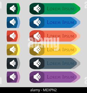 Stummschalten der Lautsprecher zeichen Symbol. Sound Symbol. Set aus bunten Tasten. Vector Illustration Stock Vektor