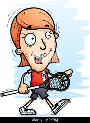 Ein Cartoon Illustration einer Frau lacrosse Spieler gehen. Stock Vektor