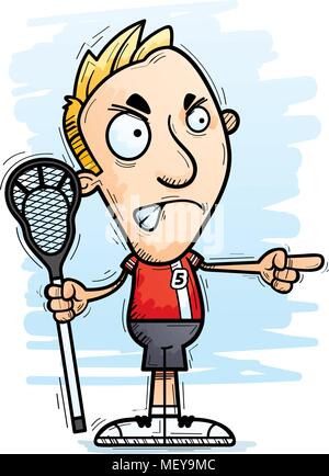 Ein Cartoon Illustration eines Mannes lacrosse Spieler, wütend und zeigen. Stock Vektor