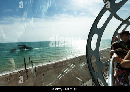 Besucher genießen die Aussicht auf die Küste von Brighton aus der Vogelperspektive Stockfoto