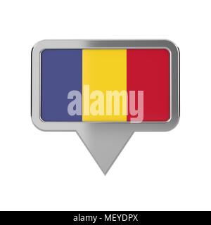 Rumänien Flagge Standortsymbol. 3D-Rendering Stockfoto