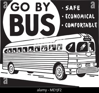 Weiter mit dem Bus - Retro Ad Kunst Banner Stock Vektor