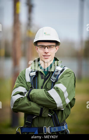 SCOTTISHPOWER Trainee aus Nord Wales ausgebildet auf Netzleitungen zu arbeiten Stockfoto