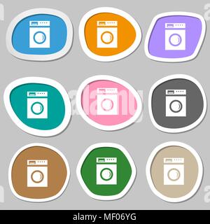 Waschmaschine Symbol unterzeichnen. Mehrfarbige Aufkleber aus Papier. Vector Illustration Stock Vektor