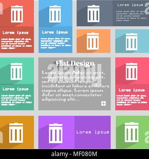 Papierkorb zeichen Symbol. Symbol. Satz von farbigen Tasten. Vector Illustration Stock Vektor