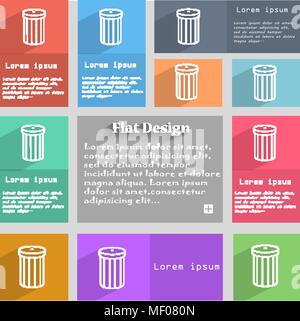 Papierkorb zeichen Symbol. Symbol. Satz von farbigen Tasten. Vector Illustration Stock Vektor