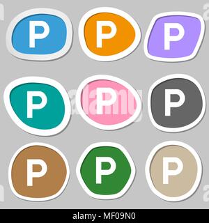 Parkplatz Symbol Symbole. Mehrfarbige Aufkleber aus Papier. Vector Illustration Stock Vektor