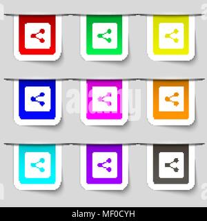 Symbol "Freigeben" unterzeichnen. Eingestellt von bunten modernen Etiketten für Ihr Design. Vector Illustration Stock Vektor