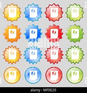 Audio-, MP3-Datei auf das Symbol anmelden. Großer Satz von 16 farbenfrohen modernen Tasten für Ihr Design. Vector Illustration Stock Vektor