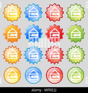 50 Diskont Symbol unterzeichnen. Großer Satz von 16 farbenfrohen modernen Tasten für Ihr Design. Vector Illustration Stock Vektor
