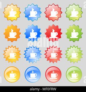 Kaffee Symbol unterzeichnen. Großer Satz von 16 farbenfrohen modernen Tasten für Ihr Design. Vector Illustration Stock Vektor