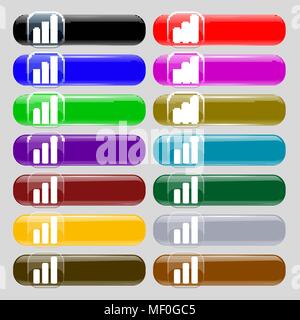 Wachstum und Entwicklung Konzept. Grafik der Rate Icon Anmelden. Set aus 14 farbigen Glas Tasten mit Platz für Text. Vector Illustration Stock Vektor