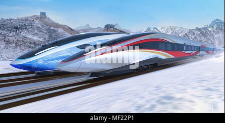Peking, China. 24 Apr, 2018. Foto zeigt Design Renderings von künftigen Olympischen Hochgeschwindigkeitszüge von der Chinesischen Akademie der Wissenschaften Co., Ltd in Peking, der Hauptstadt von China, 23. April 2018 veröffentlicht. China wird die Prüfung von Hochgeschwindigkeitszügen, das auf einer neuen Strecke zwischen Peking und Zhangjiakou, Co-Gastgeber der Olympischen Winterspiele 2022 laufen wird, in der ersten Hälfte von 2019. Ein Prototyp der Züge werden hergestellt und bis Ende des Jahres zusammengestellt werden. Quelle: Xinhua/Alamy leben Nachrichten Stockfoto