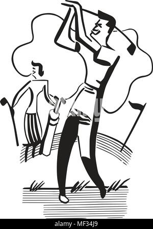 Golf spielende Paare - Retro Clipart Illustration Stock Vektor