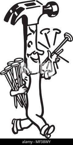 Happy Hammer - Retro Clipart Illustration Stock Vektor
