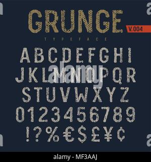 Grunge Fonts. Grobe stoffgemustert Alphabet. Lateinische Buchstaben und Zahlen. Vektoren Stock Vektor