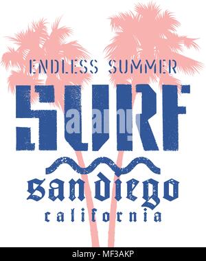 Surfen Artwork. Surf Kalifornien t-shirt Graphic Design. Vintage Graphic Tee. Vector Illustration zum Thema Surfen in Kalifornien Stock Vektor