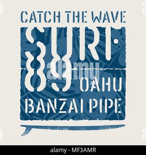 Surfen Hawaii t-shirt Design. Surfen Artwork. Vintage Graphic Tee. Vektoren Stock Vektor