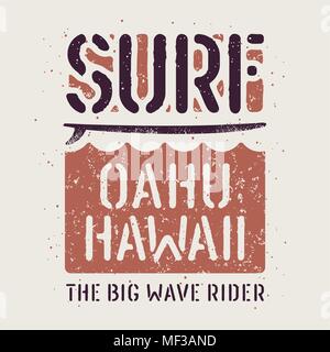 Surfen Artwork. Surfen Hawaii t-shirt Design. Vintage Graphic Tee. Vektoren Stock Vektor