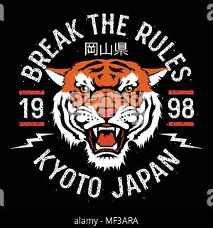 Japanische Tiger Aufnäher Stickerei. Vektor. T-shirt Design. T-Stück Grafiken Stock Vektor