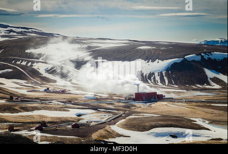 Island, Myvatn, Bjarnarflag Power Station, Erdwärmekraftwerk Stockfoto