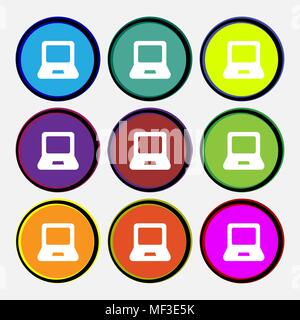 Laptop Symbol unterzeichnen. Neun bunten runde Tasten. Vector Illustration Stock Vektor