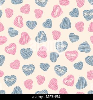 Nahtlose Muster mit Herz, Valentinstag Hintergrund. Abstract Pink Herz Textur, endlose Valentinstag Hintergrund. Wiederholen Ornament. Pastellfarben colo Stock Vektor
