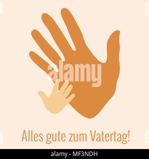 Happy Vatertag. Konzept der Urlaub. Handprint von Vater und Kind. Deutsche Gruß - Alles Gute zum Vatertag - Auf Englisch heißt - Happy Vatertag Stock Vektor