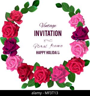 Rosen Blumen runden Rahmen. Vorlage für Design Urlaub Karten. Stock Vektor