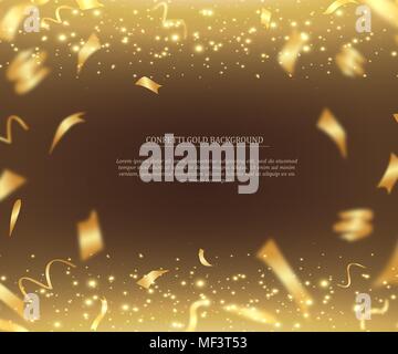 3D-urlaub Hintergrund Abbildung mit glänzenden Gold Ribbon und Lametta auf Gold Hintergrund Stock Vektor