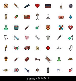Medizinischen Symbole mit einem schwarzen Strich. Flat, Vector Illustration. Stock Vektor