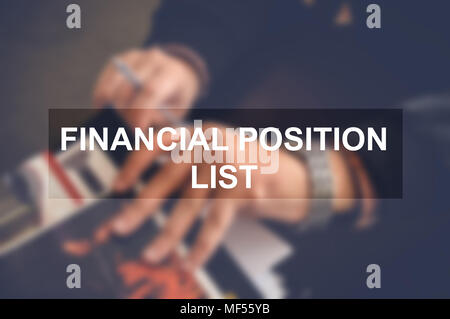 Finanzielle Lage Liste Wort mit Unschärfe business Hintergrund Stockfoto