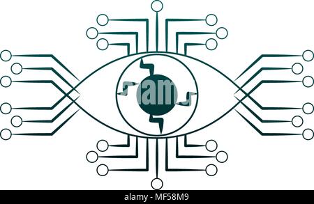 Bionic eye Symbol auf blaue Linien Stock Vektor