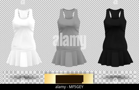 Women's Short dress-shirt mockup Sammlung. Realistische Vector Illustration. Voll editierbar handgefertigte Mesh. Klassisches Kleid mit kurzen Ärmeln. Stock Vektor
