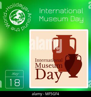 Kalender. Urlaub rund um die Welt. Ereignis des Tages. Grüne blur Hintergrund - Name, Datum, Abbildung. Für Zeitschriften, pädagogisch. Internationale Mu Stock Vektor