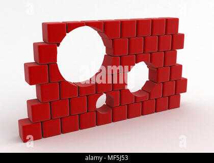 3d-Block Wand mit mehreren Löchern Schnitt Stockfoto