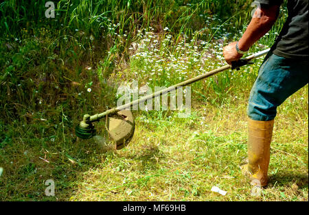 Mann, mähen, Mäher hautnah Stockfoto