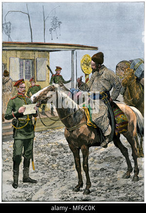 Kosak Russian-Afghan post die Bewachung der Grenze, 1892. Handcolorierte halftone einer Abbildung Stockfoto