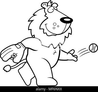 Ein Cartoon Illustration eines Löwen warf ein Baseball. Stock Vektor