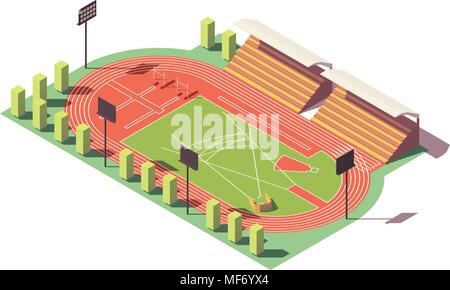 Vektor isometrische Low Poly Leichtathletik Stadion Stock Vektor